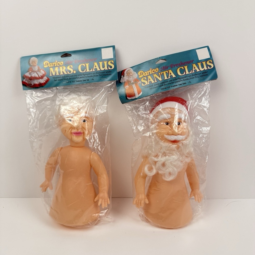 VTG Darice Santa Claus & Mrs Claus Doll Air Freshener Cover 6.5 Craft Christmas